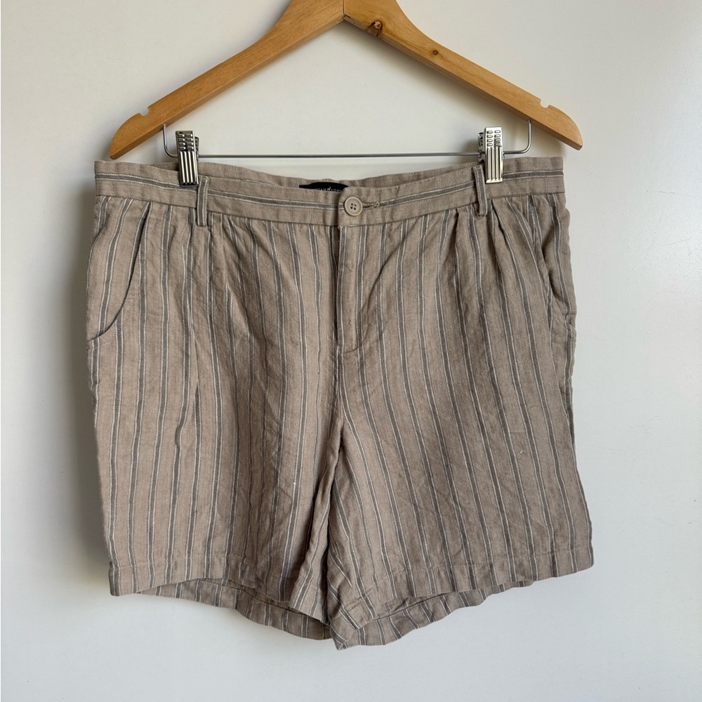 Peruvian Connection 100% Linen Brown‎ Tan Women Shorts 14 Pockets Lightweight